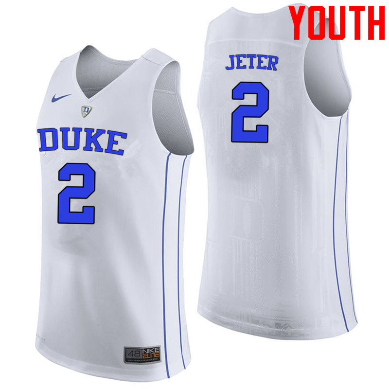 Youth #2 Chase Jeter Duke Blue Devils College Basketball Jerseys-White